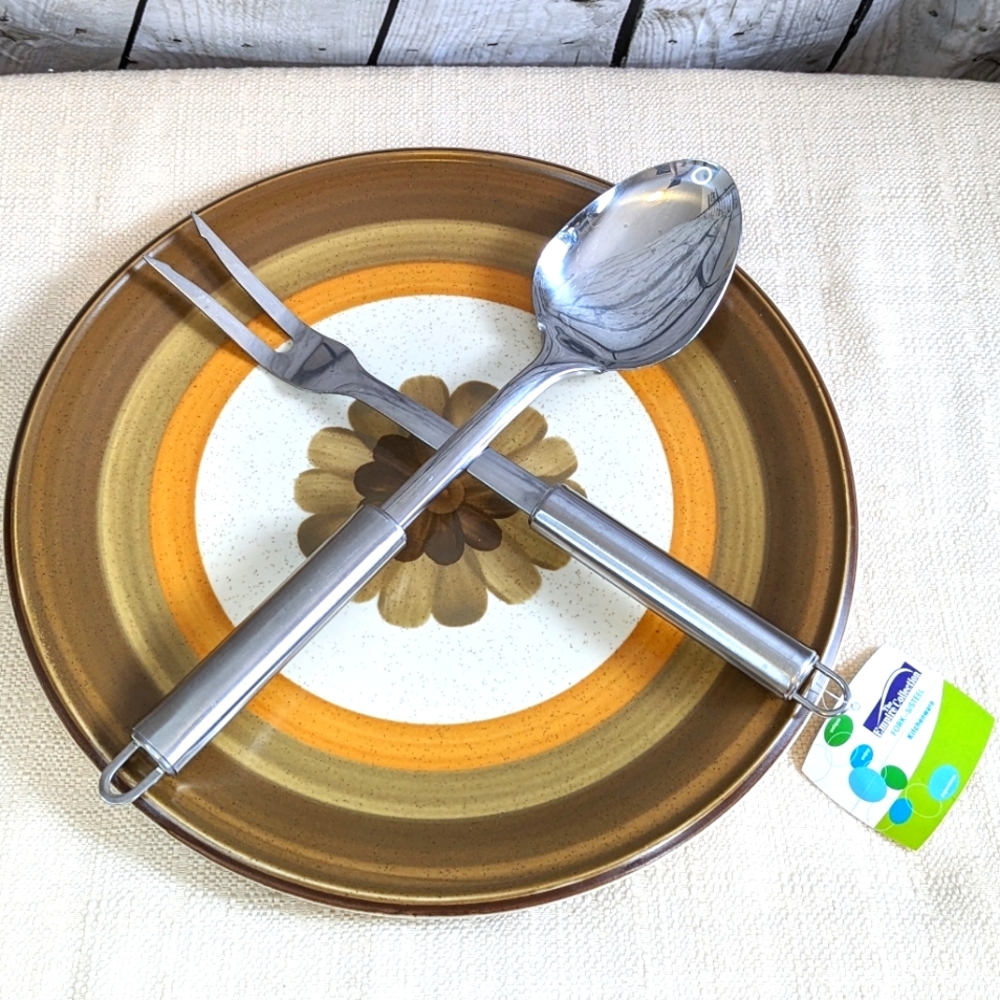 70s Premier 12.5" DuraStone Dish With Two Serving Utensils
